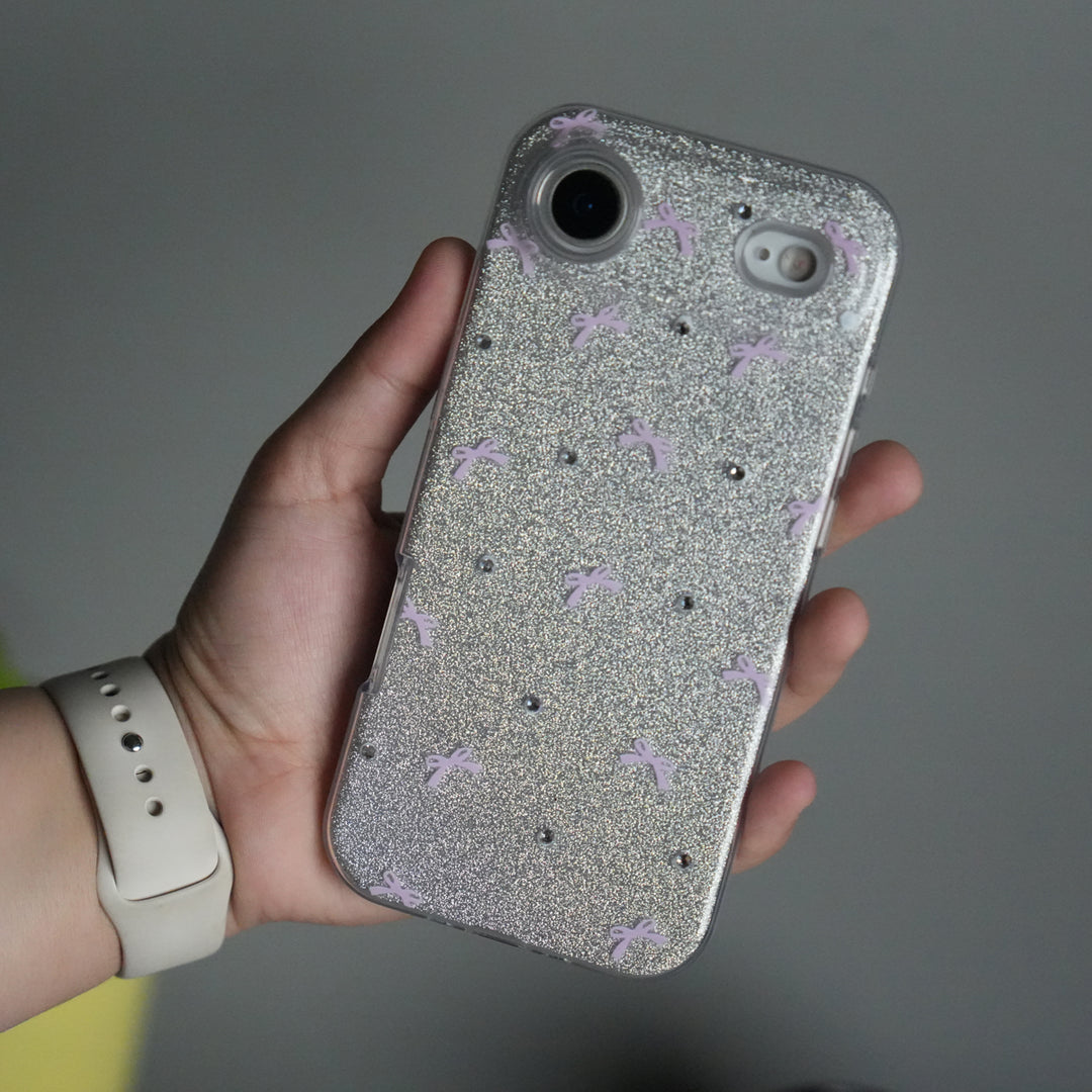 iPhone 17 Air Shimmer Bow Design Case | With Mobile Wrist Holder Charm