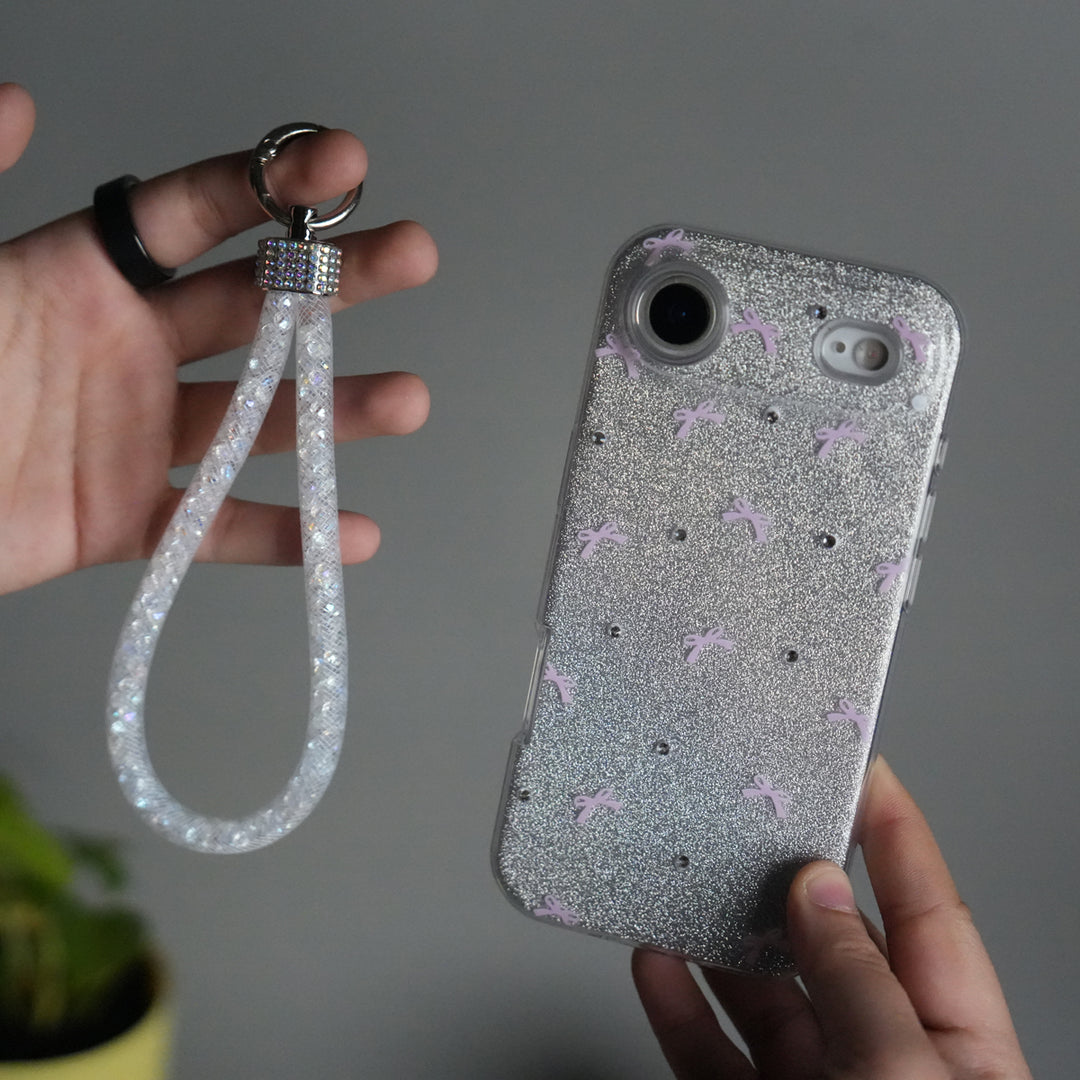 iPhone 17 Air Shimmer Bow Design Case | With Mobile Wrist Holder Charm