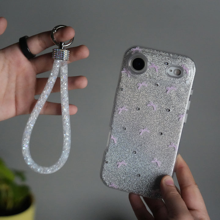 iPhone 17 Air Shimmer Bow Design Case | With Mobile Wrist Holder Charm