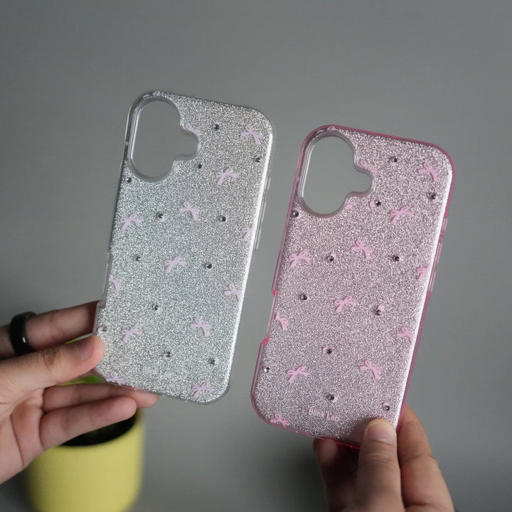 iPhone 17 Shimmer Bow Design Case | With Mobile Wrist Holder Charm