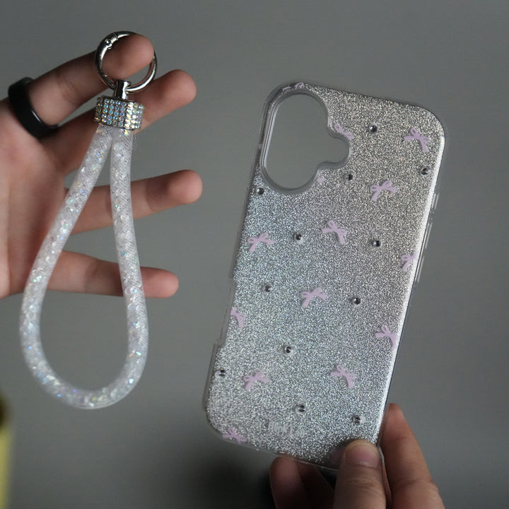 iPhone 17 Shimmer Bow Design Case | With Mobile Wrist Holder Charm