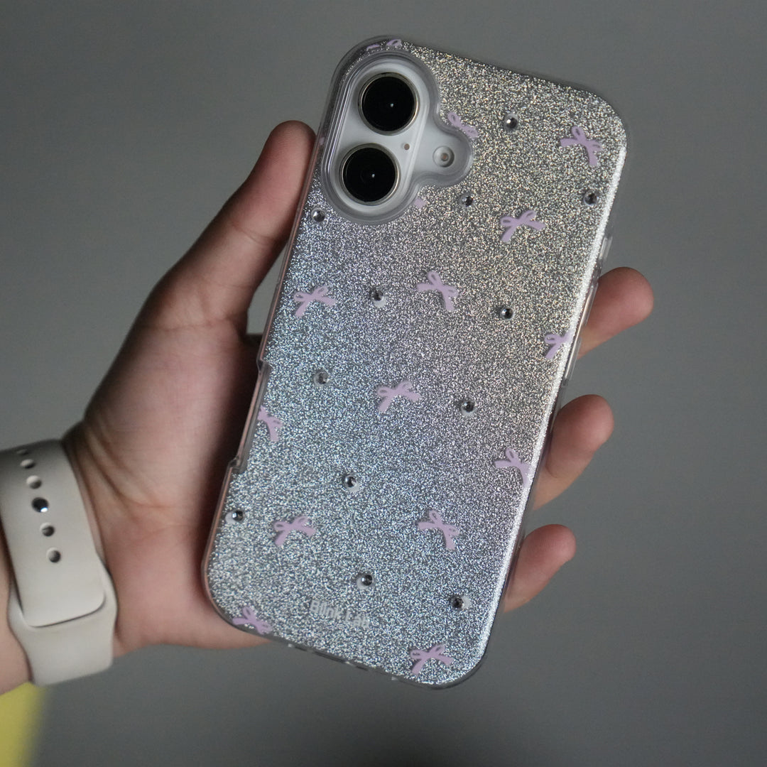 iPhone 17 Shimmer Bow Design Case | With Mobile Wrist Holder Charm
