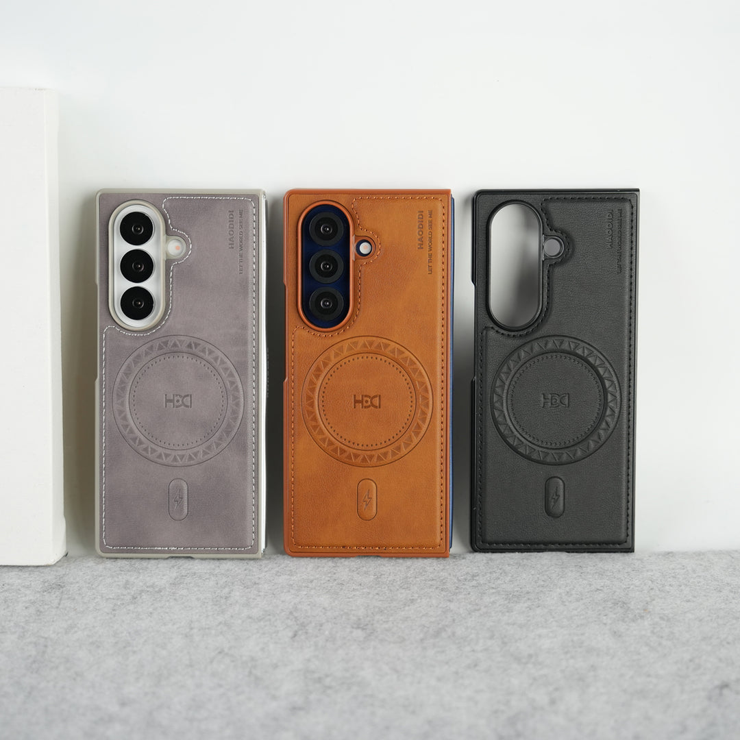 Stitch PU Leather Magnetic Charging Ring Cover For Galax Z fold 7