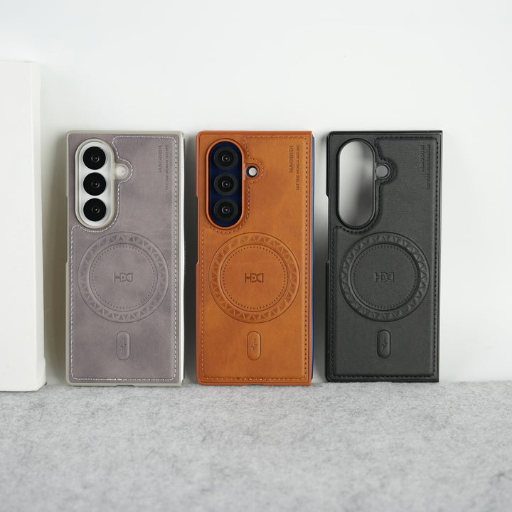 Stitch PU Leather Magnetic Charging Ring Cover For Galax Z fold 7
