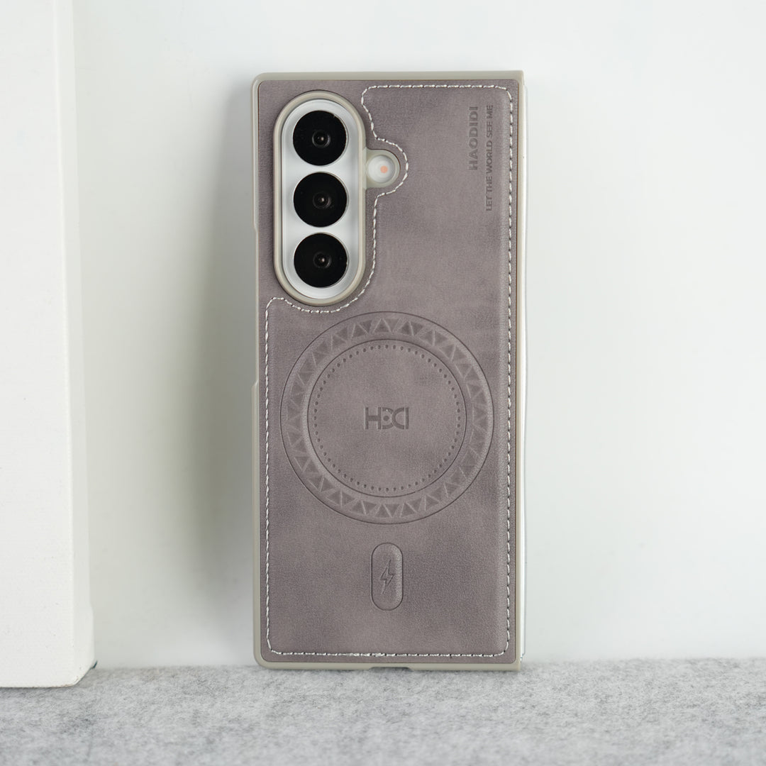 Stitch PU Leather Magnetic Charging Ring Cover For Galax Z fold 7