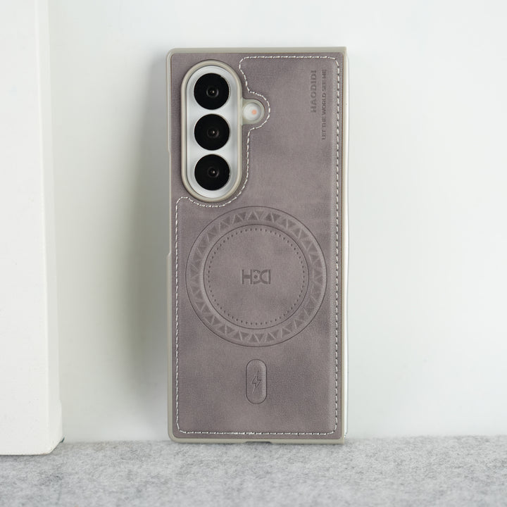 Stitch PU Leather Magnetic Charging Ring Cover For Galax Z fold 7