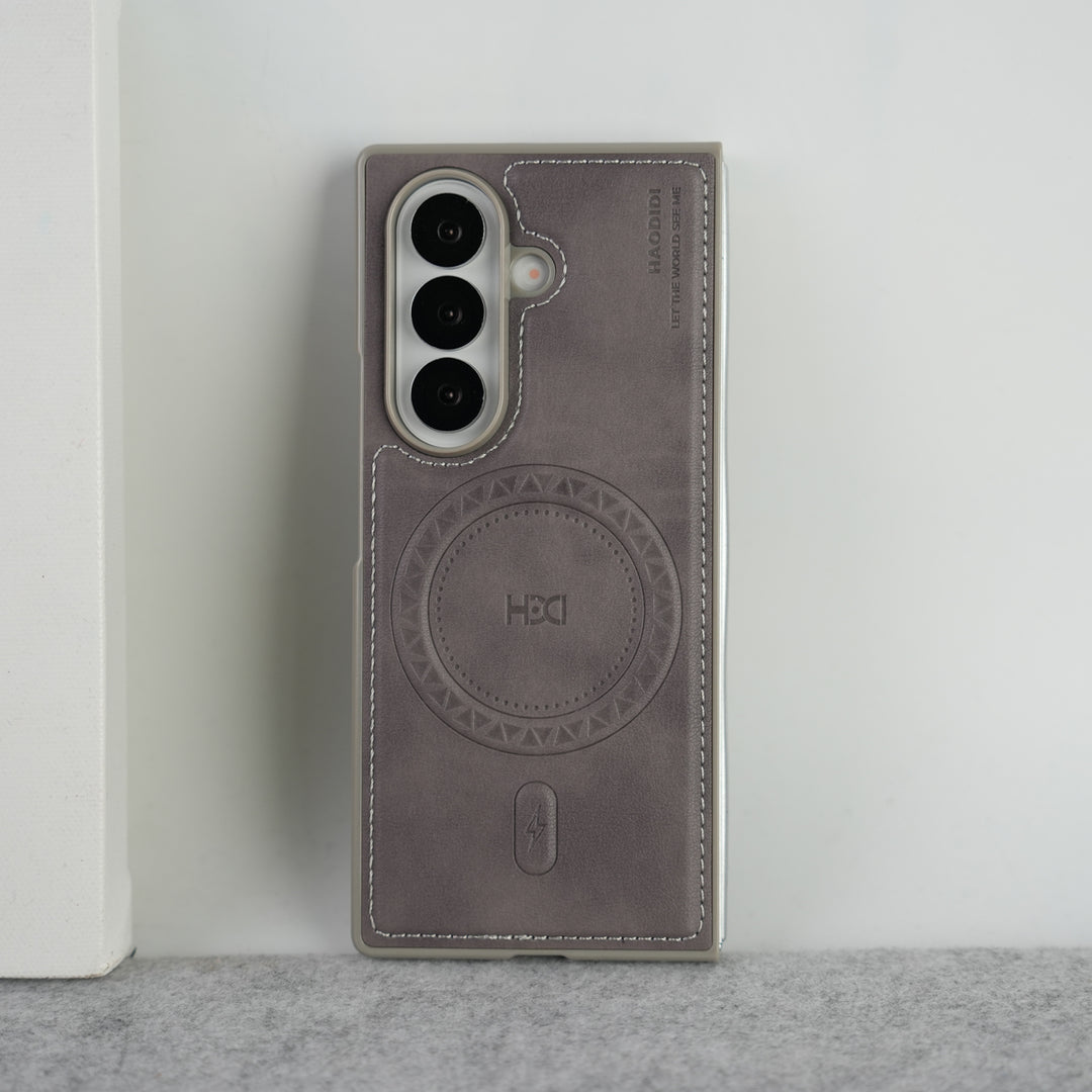 Stitch PU Leather Magnetic Charging Ring Cover For Galax Z fold 7