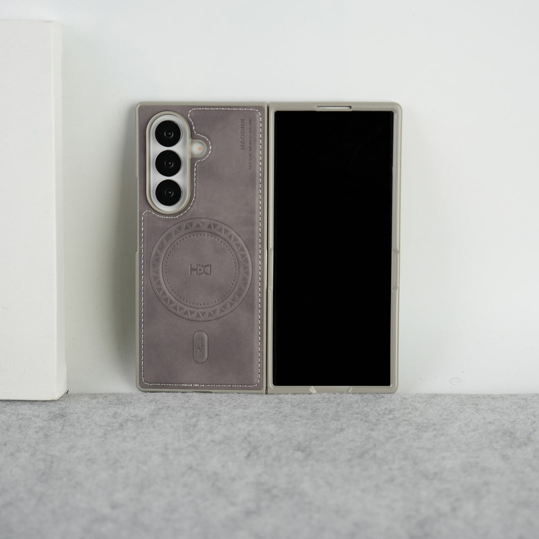 Stitch PU Leather Magnetic Charging Ring Cover For Galax Z fold 7