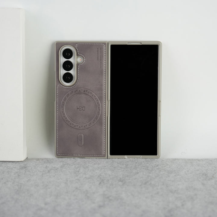 Stitch PU Leather Magnetic Charging Ring Cover For Galax Z fold 7