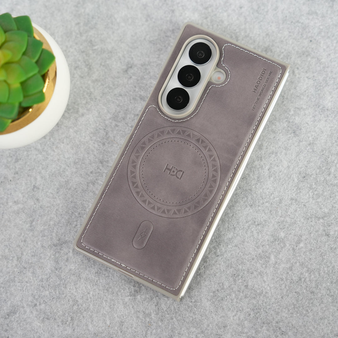 Stitch PU Leather Magnetic Charging Ring Cover For Galax Z fold 7
