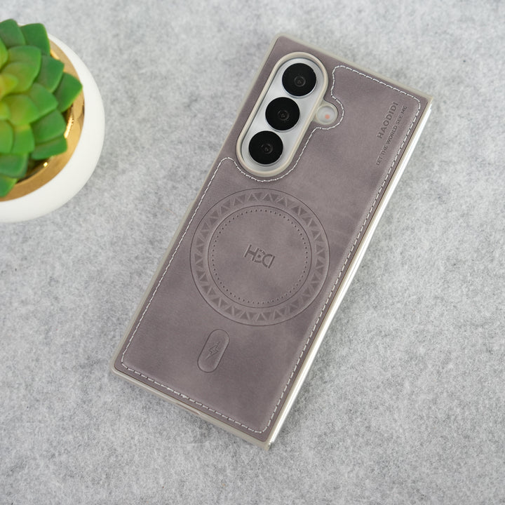 Stitch PU Leather Magnetic Charging Ring Cover For Galax Z fold 7