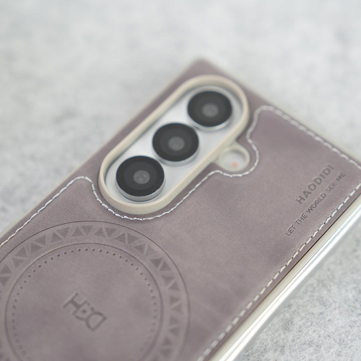 Stitch PU Leather Magnetic Charging Ring Cover For Galax Z fold 7