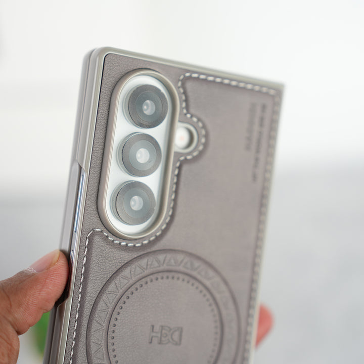 Stitch PU Leather Magnetic Charging Ring Cover For Galax Z fold 7