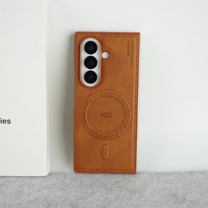 Stitch PU Leather Magnetic Charging Ring Cover For Galax Z fold 7