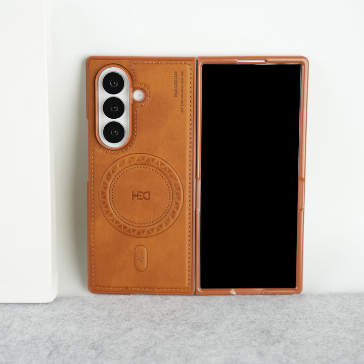 Stitch PU Leather Magnetic Charging Ring Cover For Galax Z fold 7