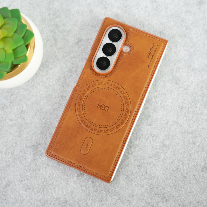 Stitch PU Leather Magnetic Charging Ring Cover For Galax Z fold 7