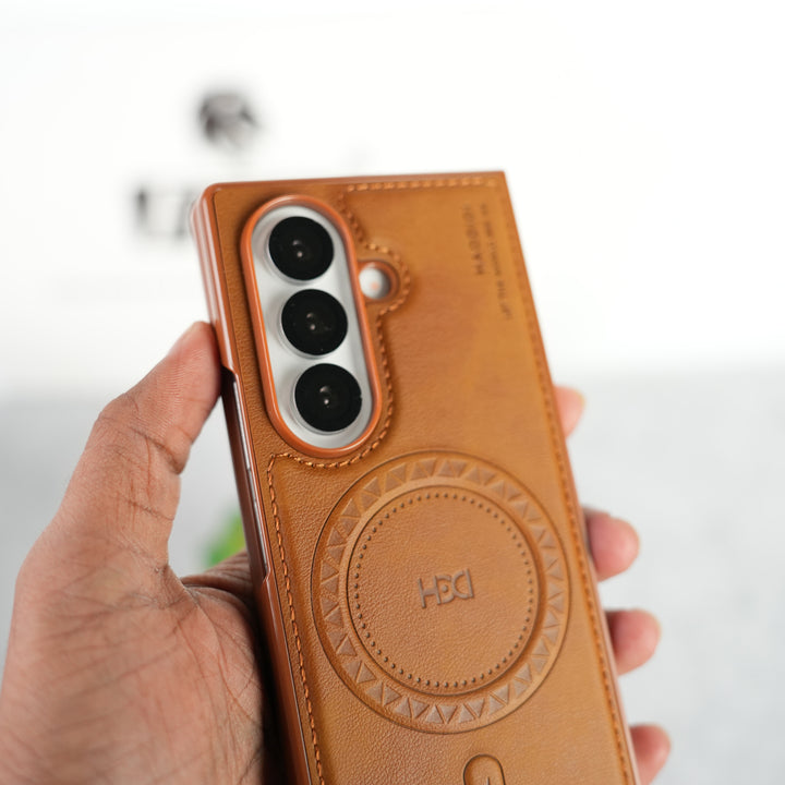 Stitch PU Leather Magnetic Charging Ring Cover For Galax Z fold 7