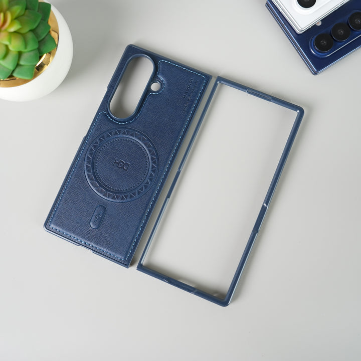 Stitch PU Leather Magnetic Charging Ring Cover For Galax Z fold 7