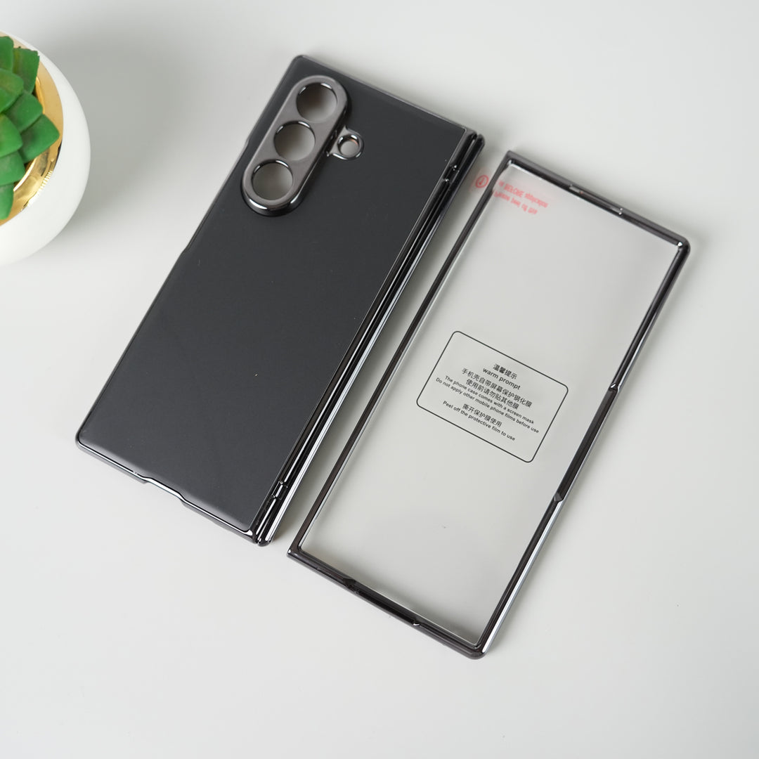 Galaxy Z Fold 7 Luxury Plating Hinge Phone Case Front Glass Protective Film Matte PC Cover