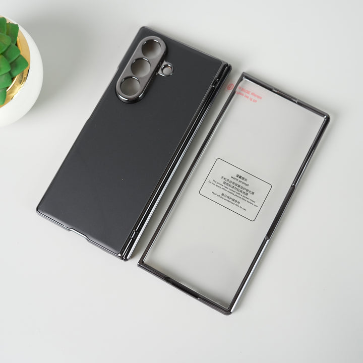 Galaxy Z Fold 7 Luxury Plating Hinge Phone Case Front Glass Protective Film Matte PC Cover