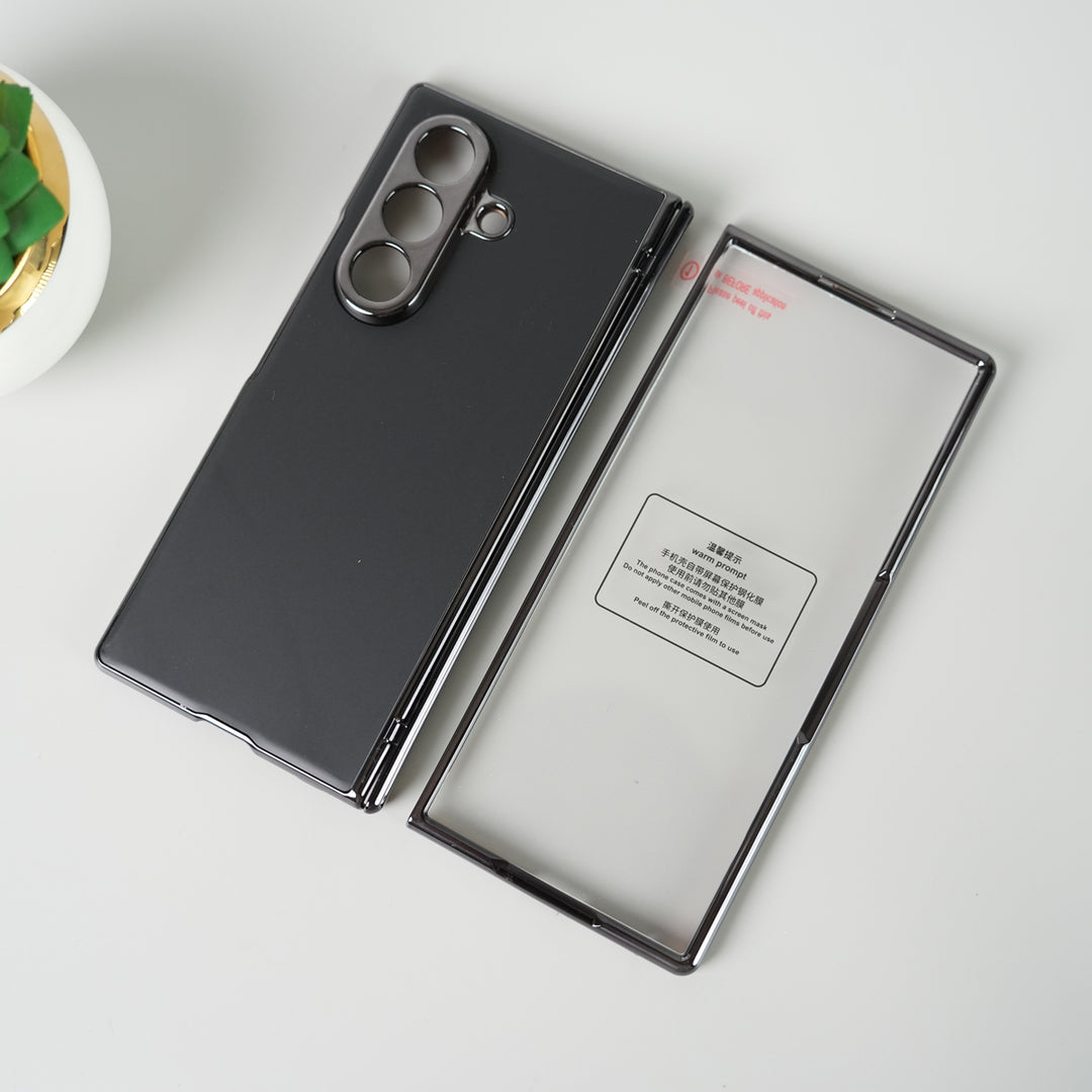 Galaxy Z Fold 7 Luxury Plating Hinge Phone Case Front Glass Protective Film Matte PC Cover