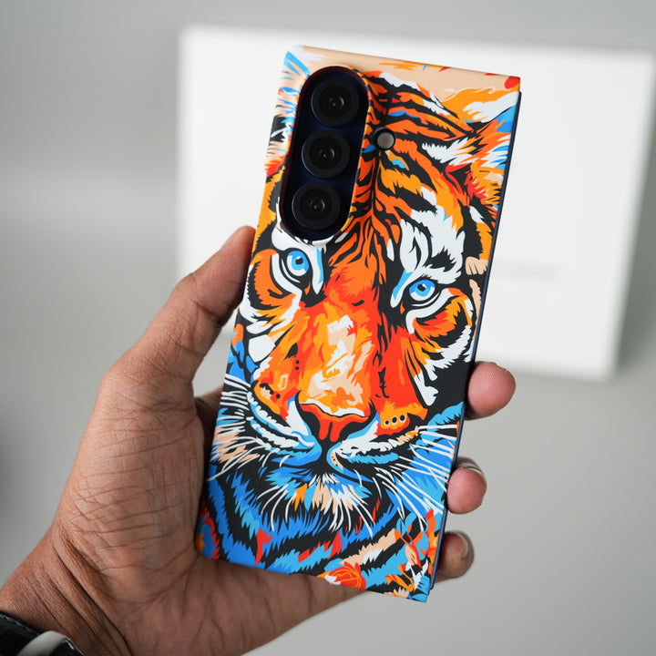 Samsung Galaxy Z Fold 7 Carbon Fiber Texture Case | Tiger Printed Hard PC Cover with MagSafe | Shockproof Slim Protection
