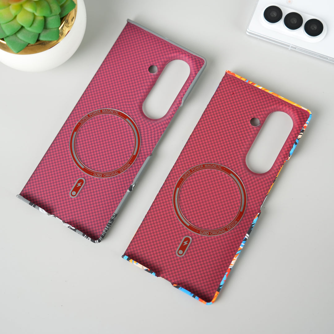 Samsung Galaxy Z Fold 7 Carbon Fiber Texture Case | Tiger Printed Hard PC Cover with MagSafe | Shockproof Slim Protection