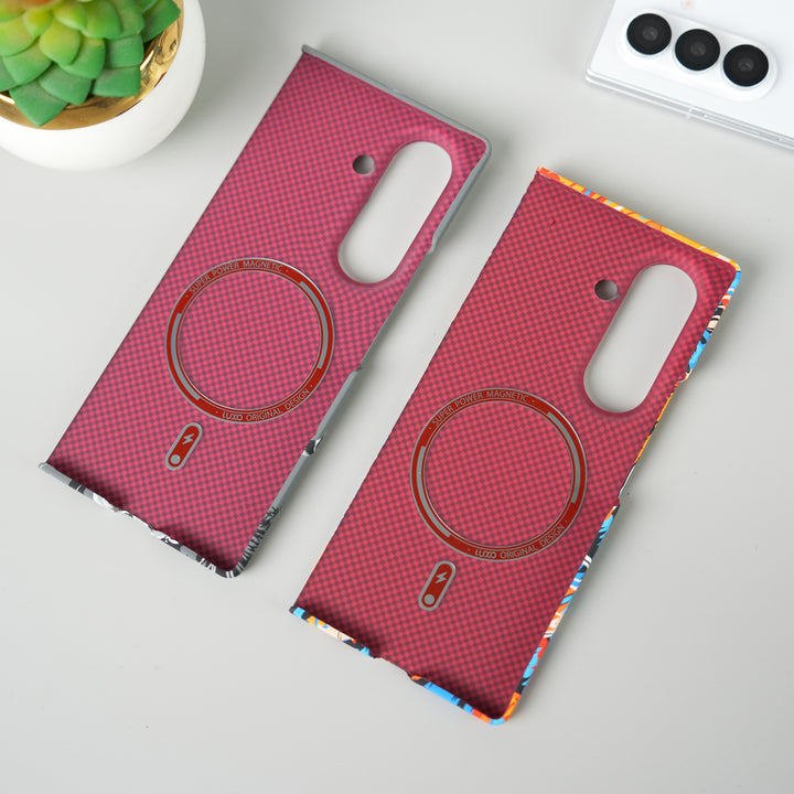 Samsung Galaxy Z Fold 7 Carbon Fiber Texture Case | Tiger Printed Hard PC Cover with MagSafe | Shockproof Slim Protection