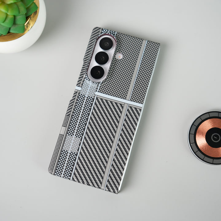 Samsung Galaxy Z Fold 7 Carbon Fiber Aramid Texture Case | Hard PC Slim MagSafe Cover | Shockproof Protective Design