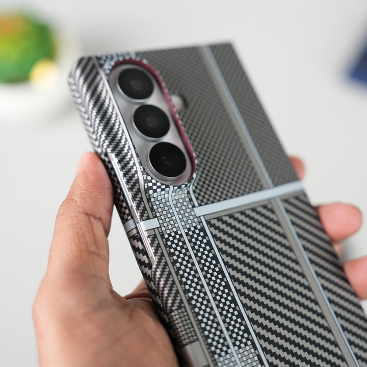 Samsung Galaxy Z Fold 7 Carbon Fiber Aramid Texture Case | Hard PC Slim MagSafe Cover | Shockproof Protective Design
