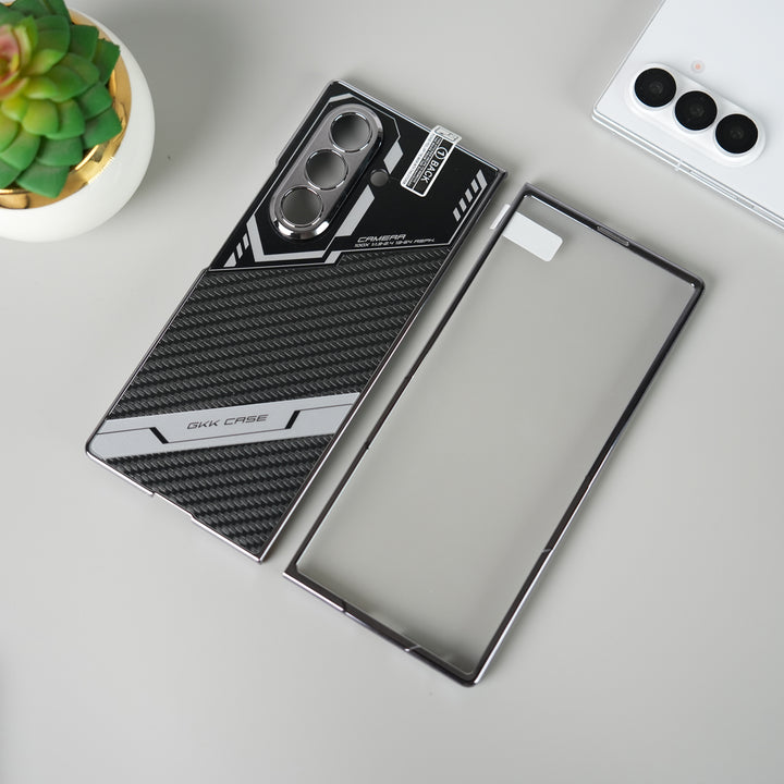 Samsung Galaxy Z Fold 7 GKK Carbon Leather Chrome Case with Front Glass