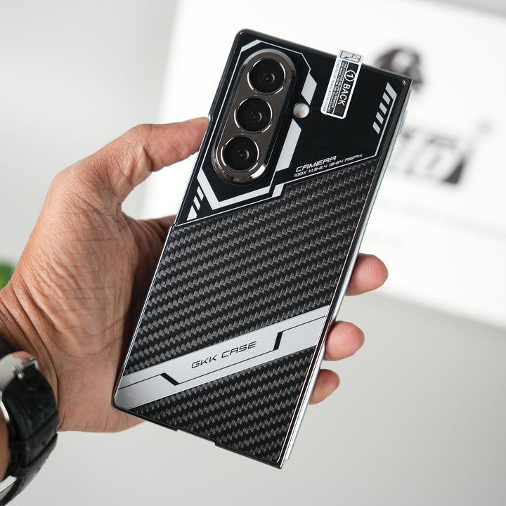 Samsung Galaxy Z Fold 7 GKK Carbon Leather Chrome Case with Front Glass