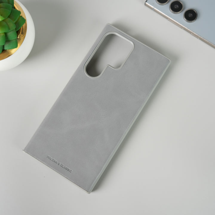 Samsung Galaxy S25 Ultra Frameless PU Leather Case | Slim Classic Gray Back Cover