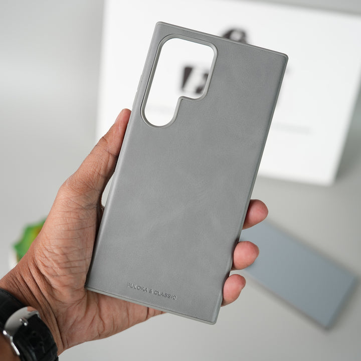Samsung Galaxy S25 Ultra Frameless PU Leather Case | Slim Classic Gray Back Cover
