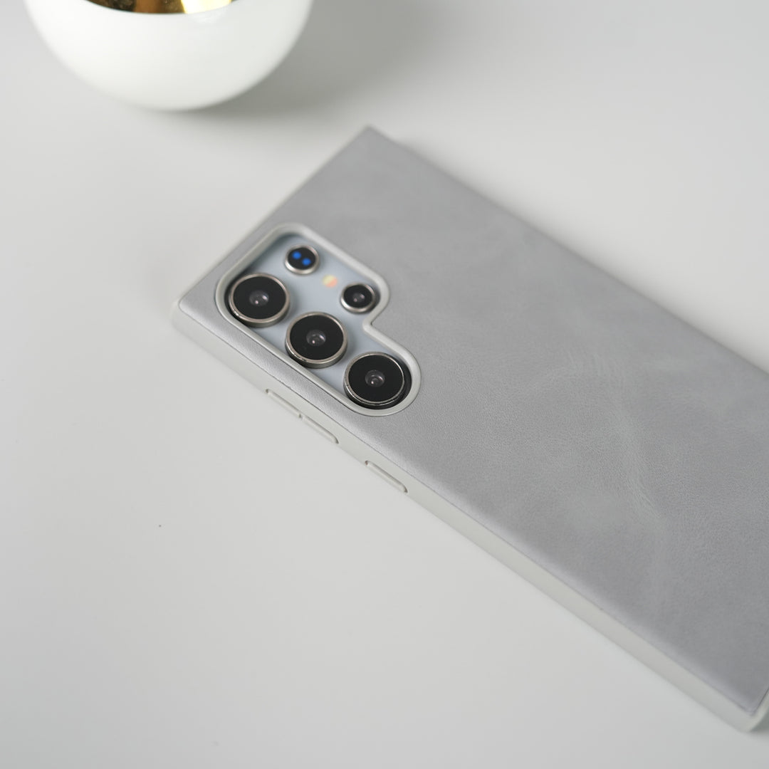 Samsung Galaxy S25 Ultra Frameless PU Leather Case | Slim Classic Gray Back Cover