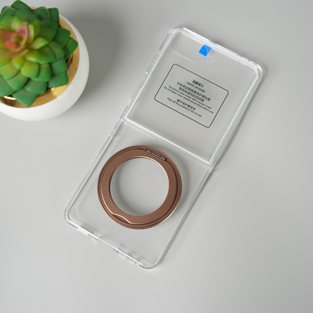 Samsung Galaxy Z Flip 7 Crystal Clear Case with 360° Rotating Stand & Front Glass Protection