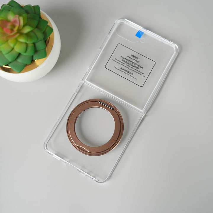 Samsung Galaxy Z Flip 7 Crystal Clear Case with 360° Rotating Stand & Front Glass Protection