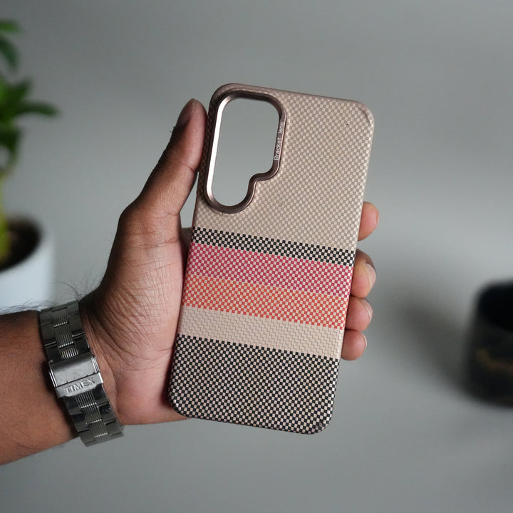 Galaxy S24 Carbon Fiber Texture Design Hard Pc MagSafe Case Cover Beige