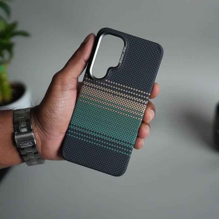 Galaxy S24 Carbon Fiber Texture Design Hard Pc MagSafe Case Cover GreenOrange