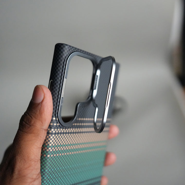 Galaxy S23 Ultra Carbon Fiber Texture Design Hard Pc MagSafe Case Cover GreenOrange