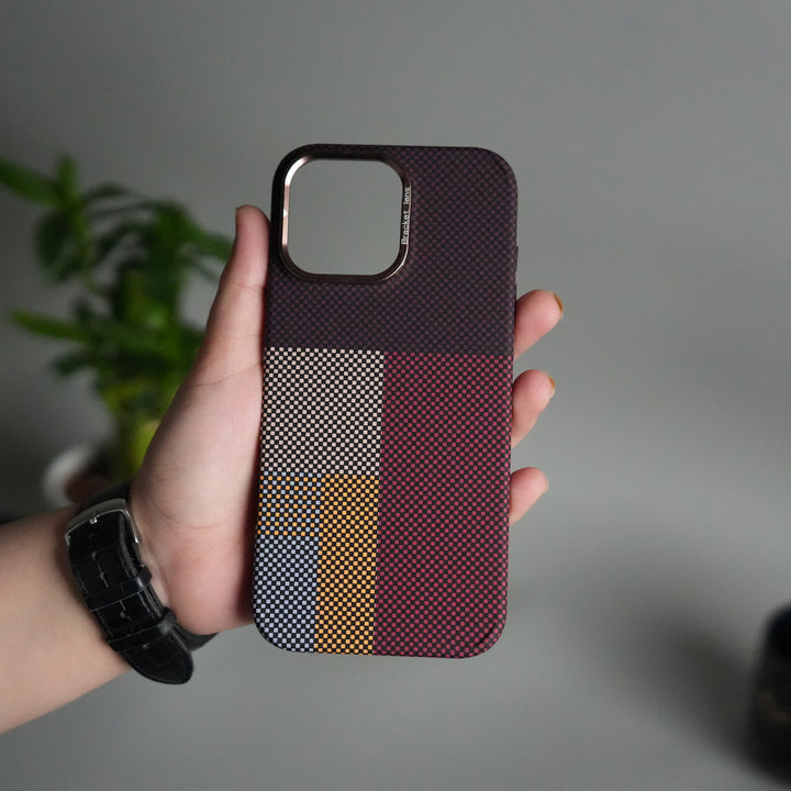 iPhone 16 Series Carbon Fiber Texture Design Hard Pc MagSafe Case Cover CornerYellow