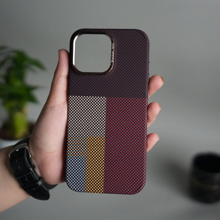 iPhone 15 Series Carbon Fiber Texture Design Hard Pc MagSafe Case Cover CornerYellow