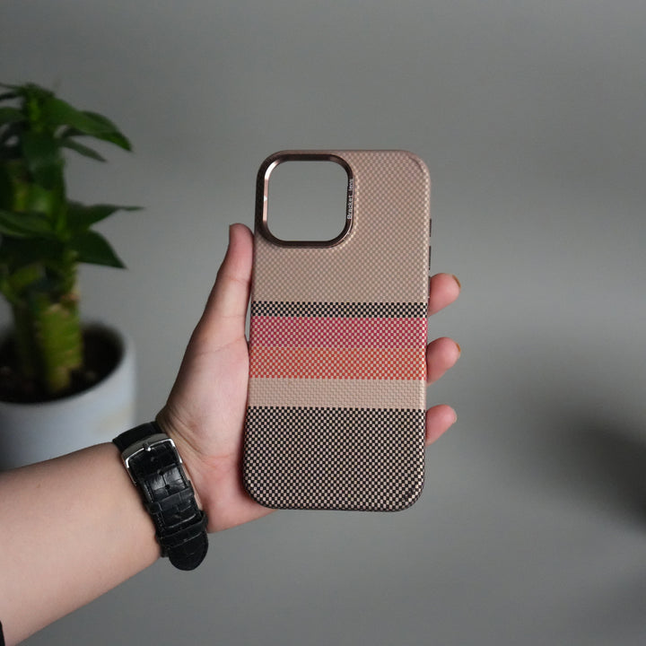 iPhone 16 Series Carbon Fiber Texture Design Hard Pc MagSafe Case Cover Beige