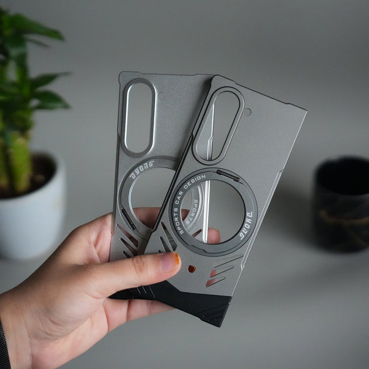 Galaxy Z Fold 6 Magnetic Aluminum Alloy Metal Rimless Frame Heat Dissipation Stand Phone Case