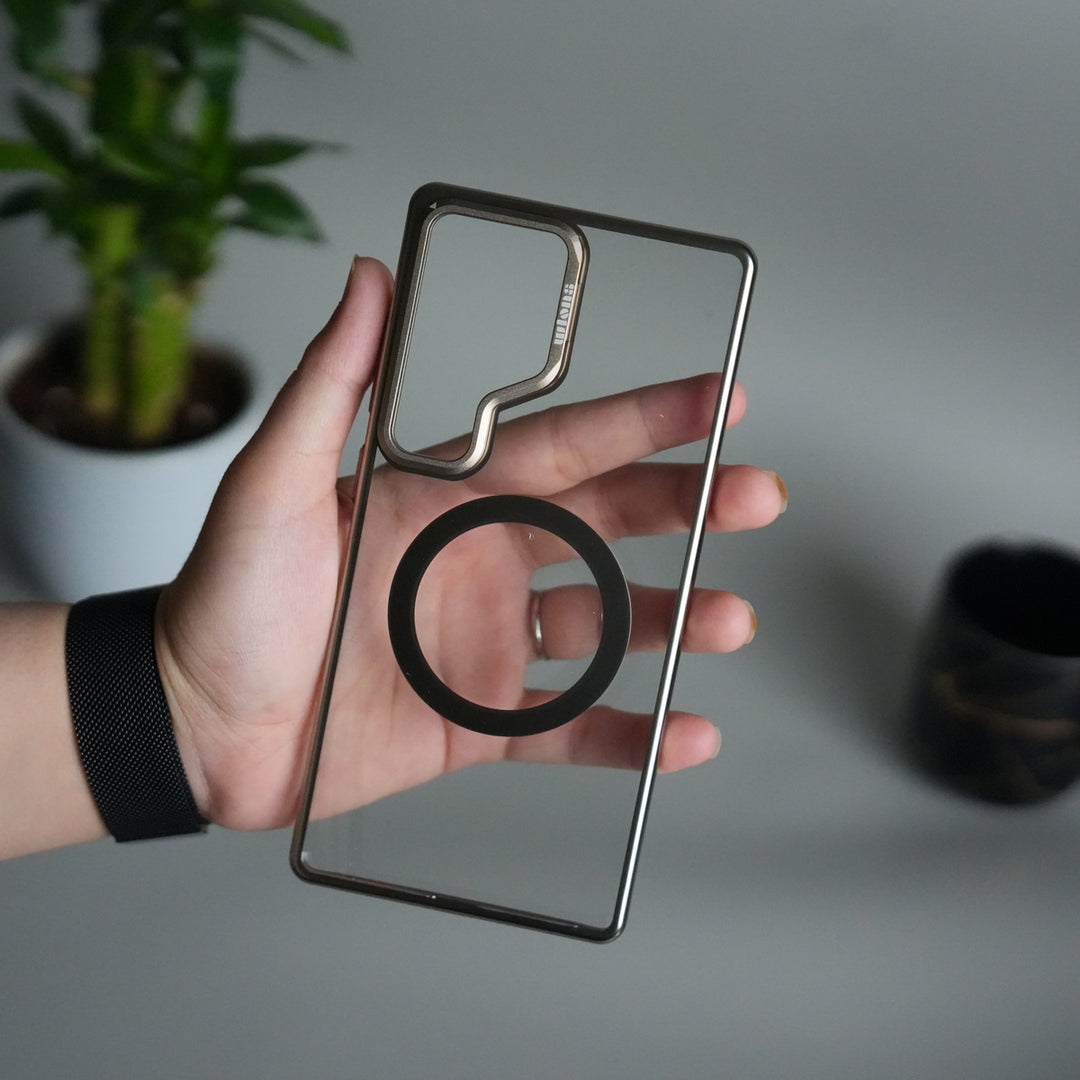 Galaxy S25 Ultra Metal Camera Kickstand Case | Clear Shockproof Cover with Magnetic Ring