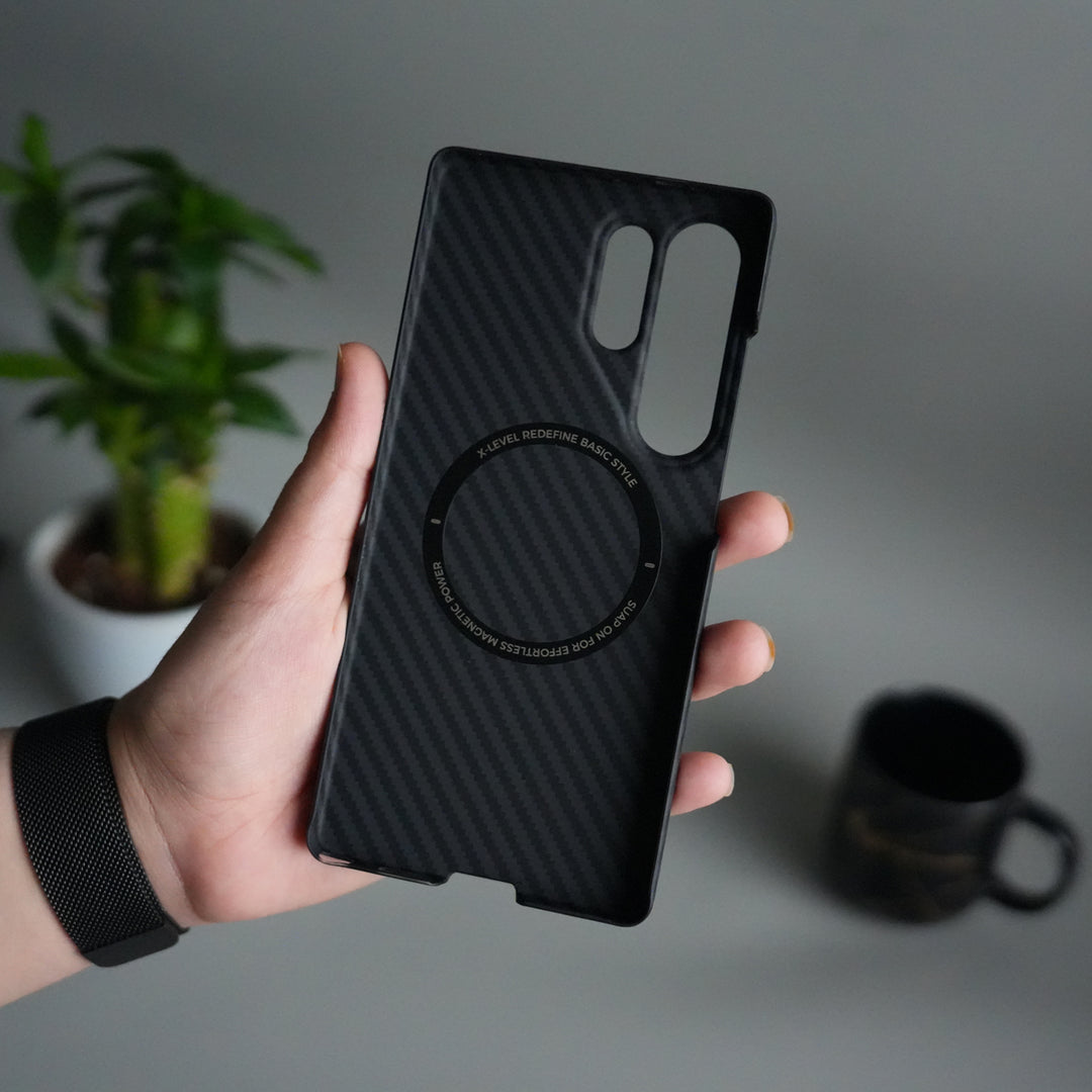 Galaxy S25 Ultra Carbon Fiber Slim Case | Ultra-Thin Magnetic Charging Ring Cover