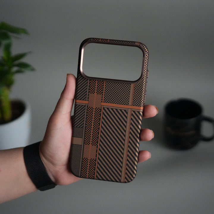 iPhone 17 Pro Carbon Fiber Texture Design Hard Pc MagSafe Case Cover OrangeMix