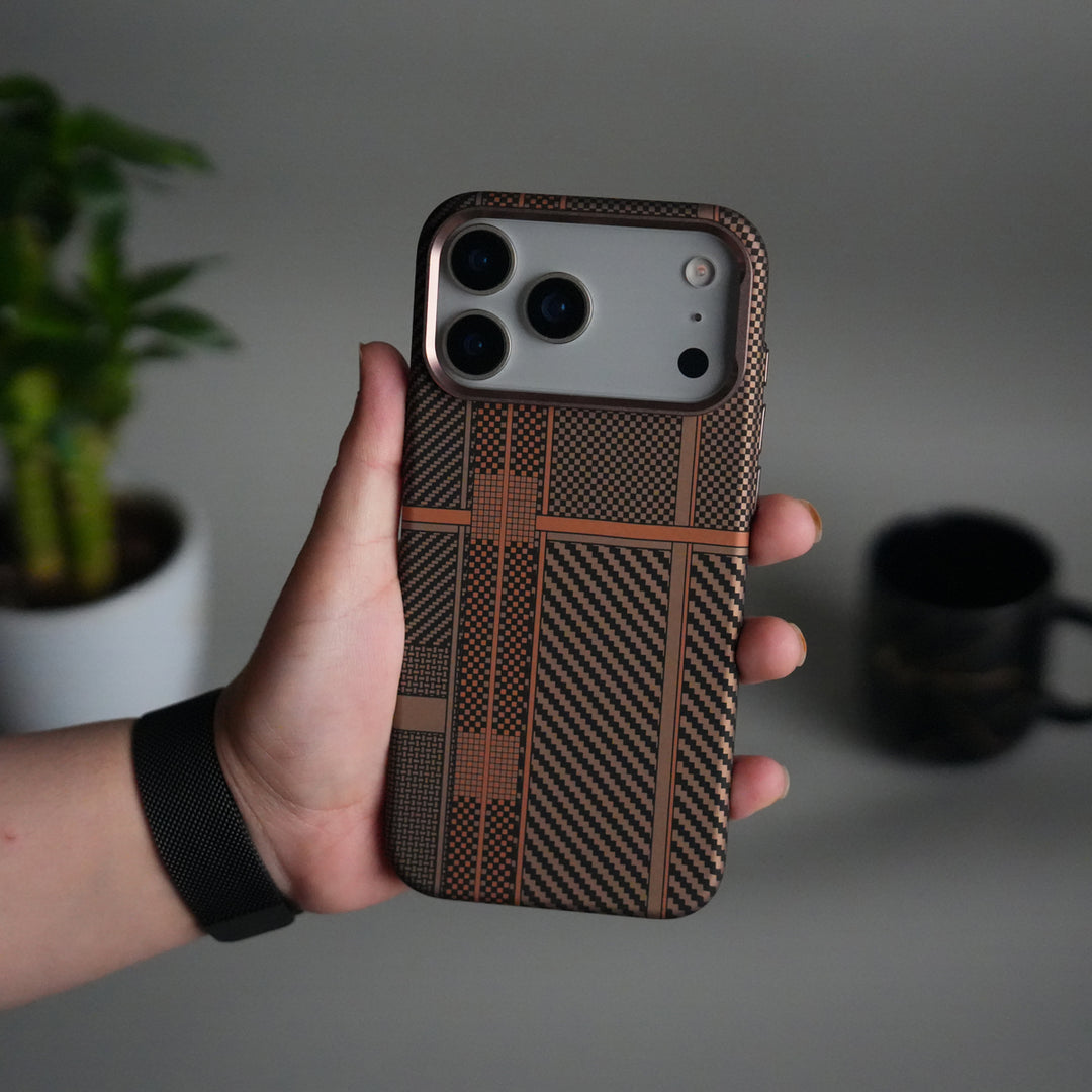iPhone 17 Pro Carbon Fiber Texture Design Hard Pc MagSafe Case Cover OrangeMix