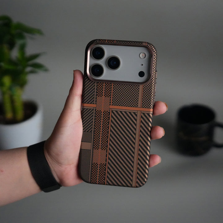 iPhone 17 Pro Carbon Fiber Texture Design Hard Pc MagSafe Case Cover OrangeMix