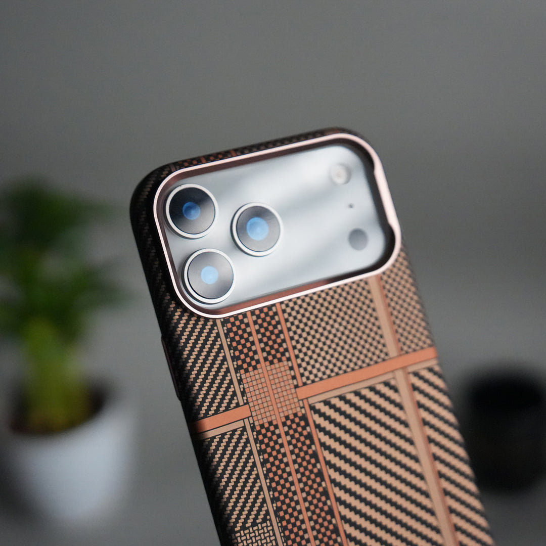 iPhone 17 Pro Carbon Fiber Texture Design Hard Pc MagSafe Case Cover OrangeMix